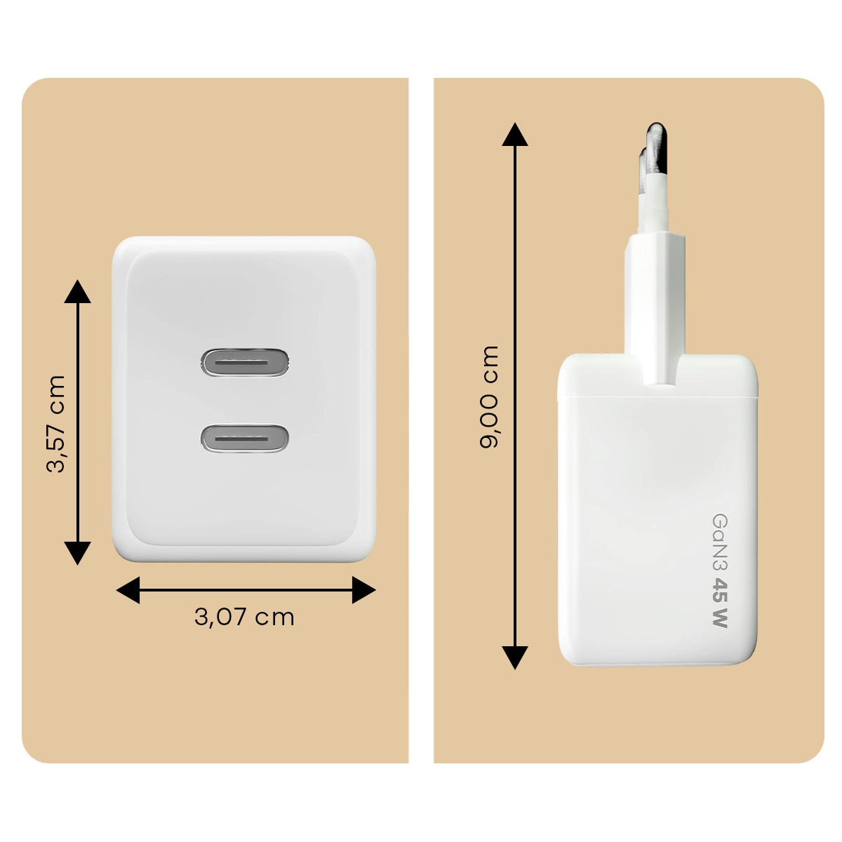 Wymiary ładowarki Bizon Charger 45 W